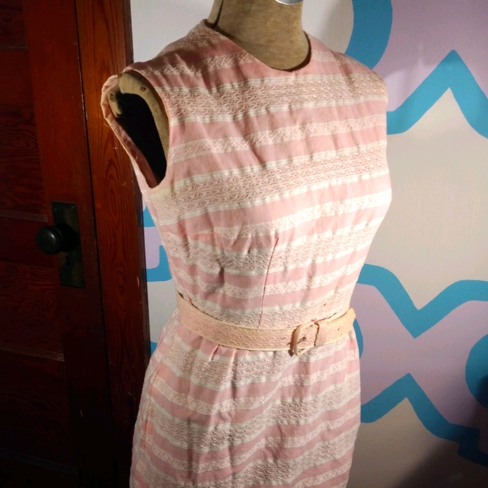 Vintage pink/white 50s 60s dress S/XS
